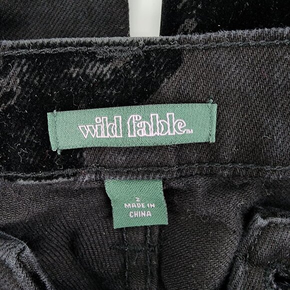 wild fable Floral Flocked Velvet Straight Leg Jeans 2 High Rise Waist Black Wash - Picture 8 of 9